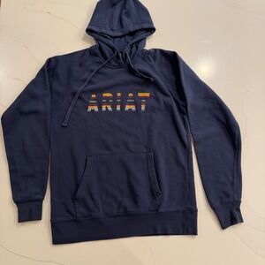 Ariat Kids Navy Blue Striped Logo Pullover Hoodie Sweatshirt Size M M